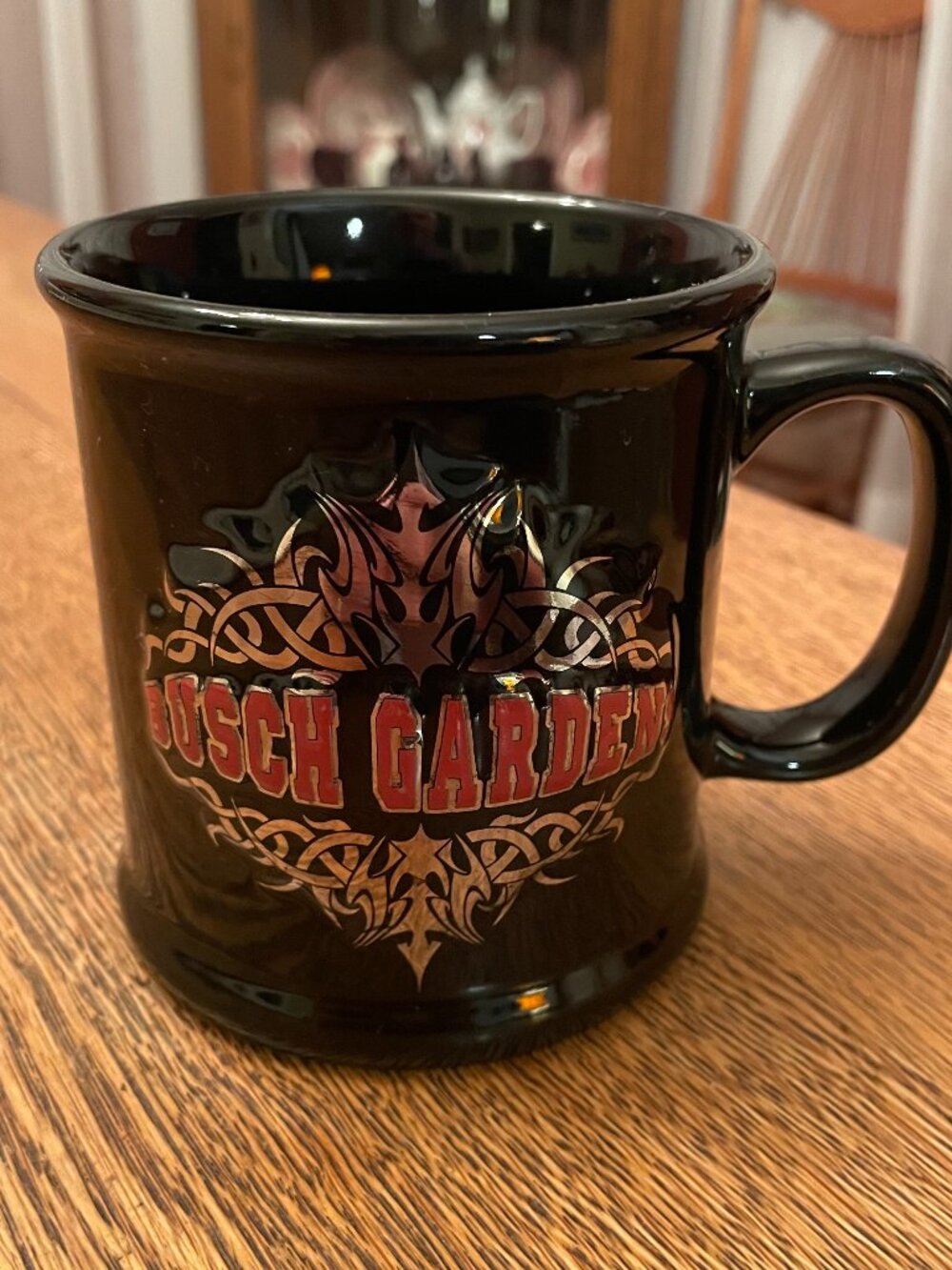 Busch Gardens 3-D Black/Silver/Red Coffee Cup Mug 16 Ounces